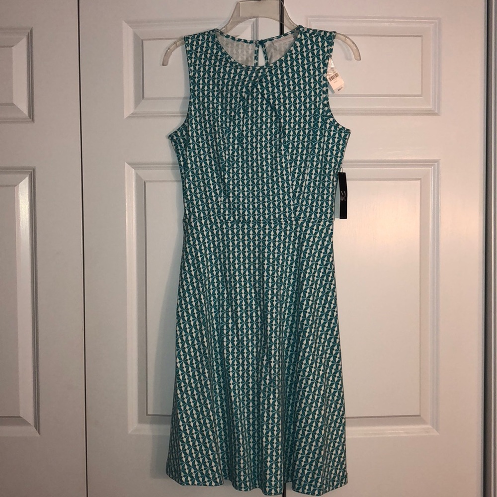 Blue and white patterned sundress